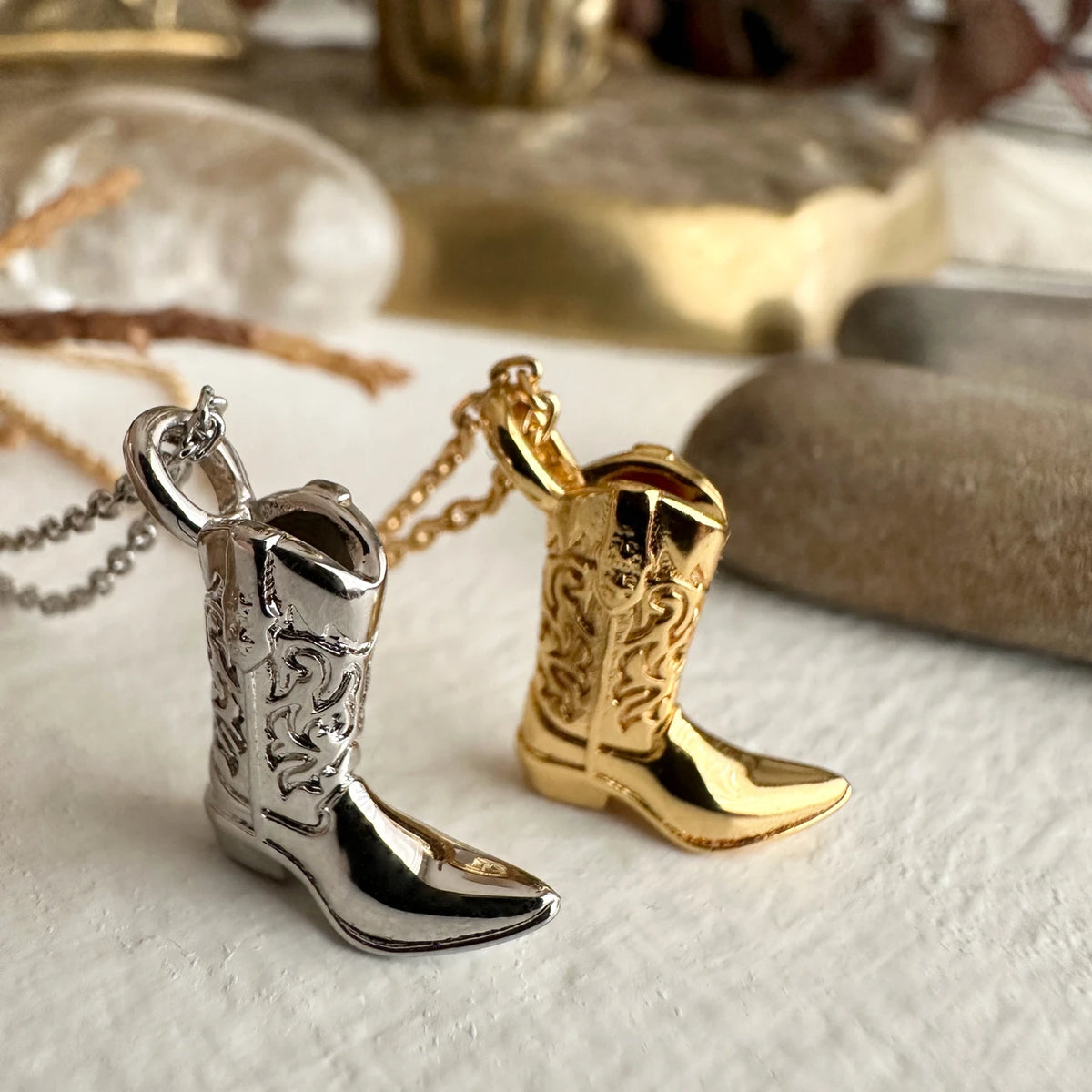 Dolly Cowboy Boot Charm Necklace Gold