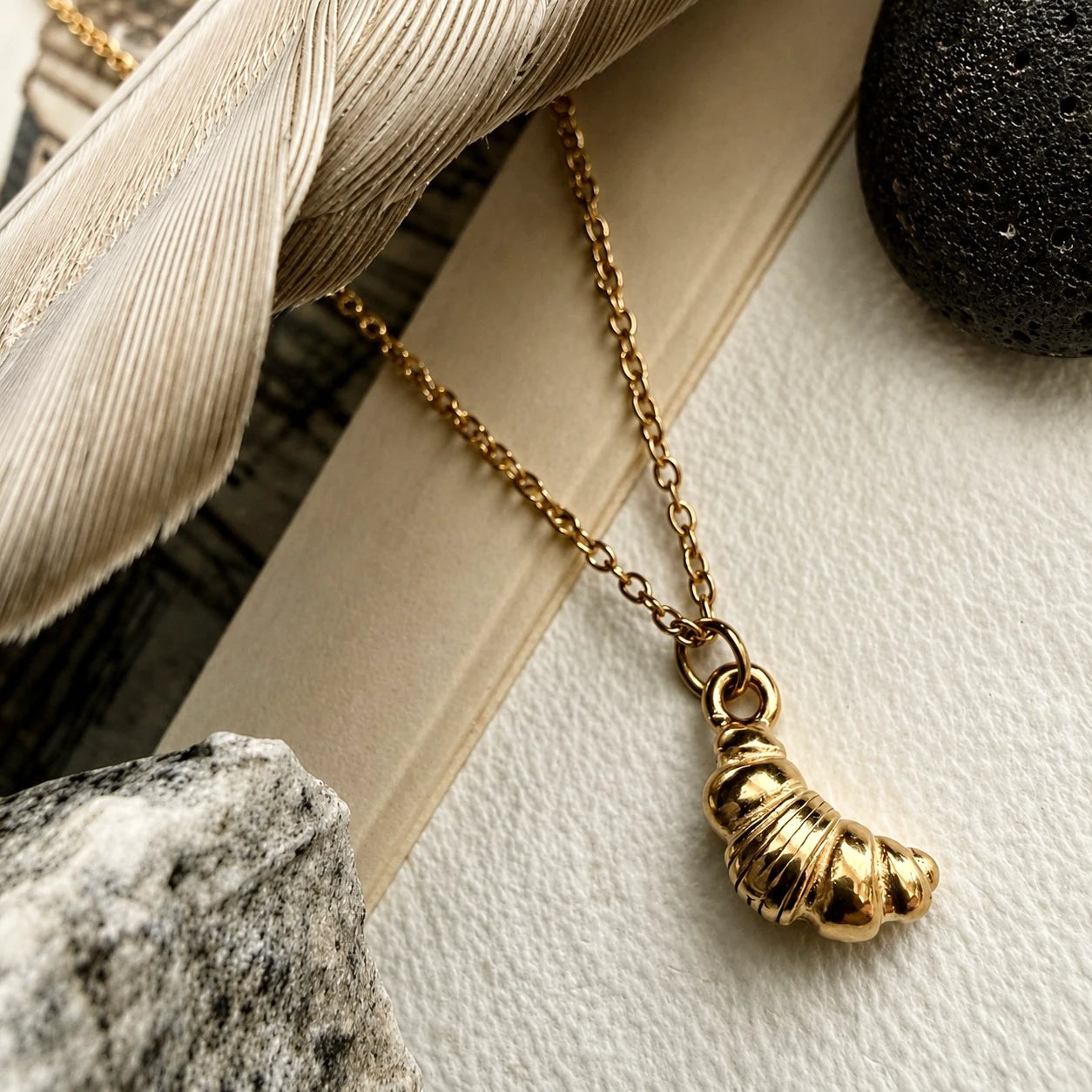Quaso Croissant Charm Necklace Gold