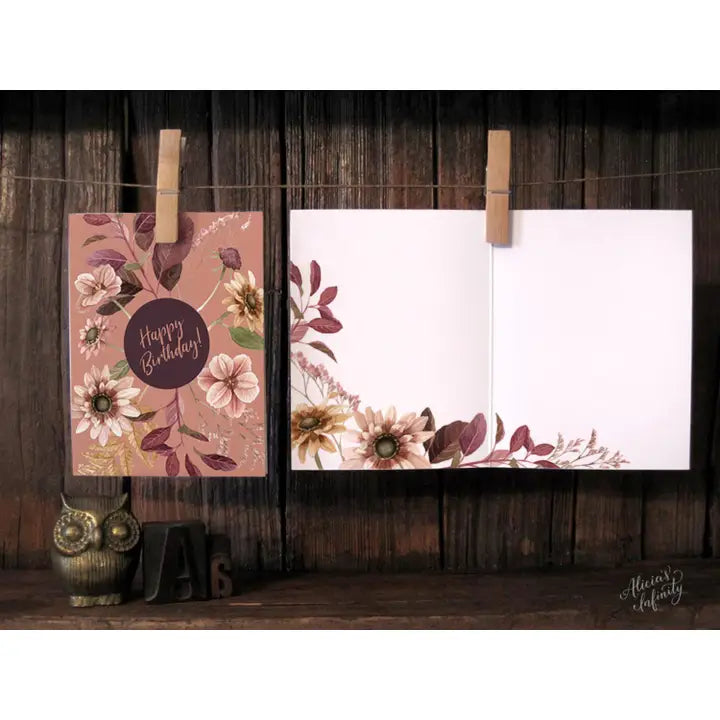 Plum Floral Birthday Greeting Card