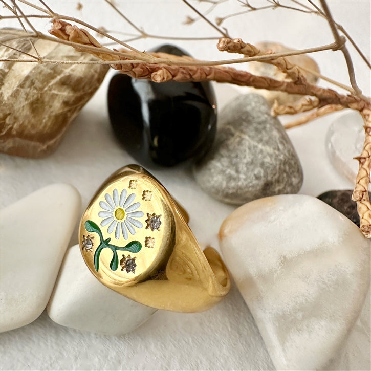 Bellis Daisy Signet Ring in Gold