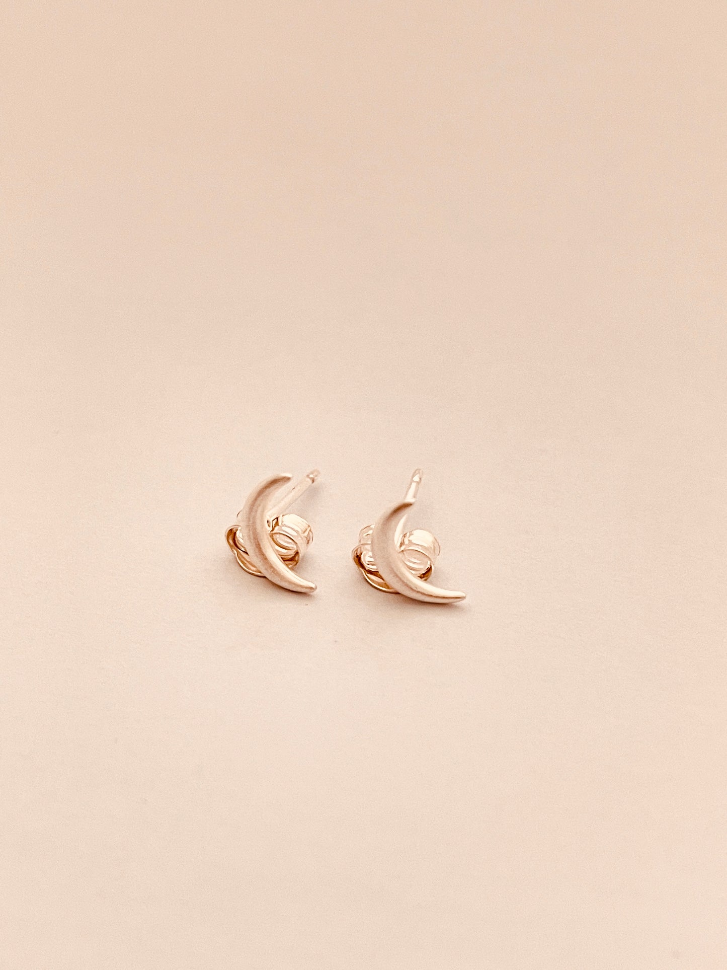 Rounded Crescent Moon Stud Earrings