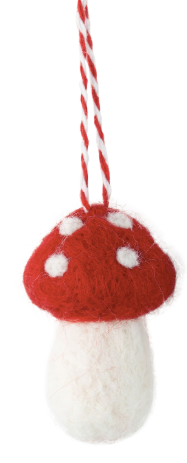 Felt Mushroom Ornaments In Red, Grey + Green
