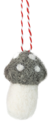 Felt Mushroom Ornaments In Red, Grey + Green