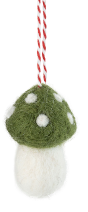 Felt Mushroom Ornaments In Red, Grey + Green