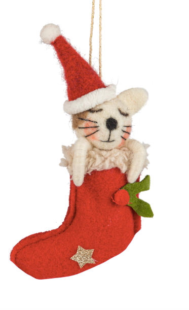 Felt Dog And Cat In Stocking Ornament