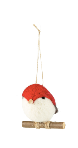 Felt Robin On Branch Ornament