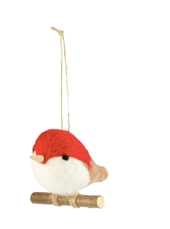 Felt Robin On Branch Ornament