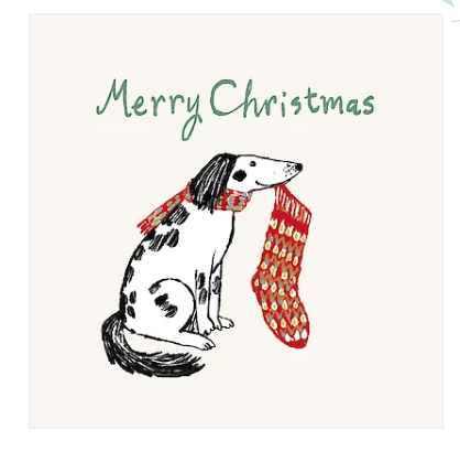 Dog with Christmas Stocking Card
