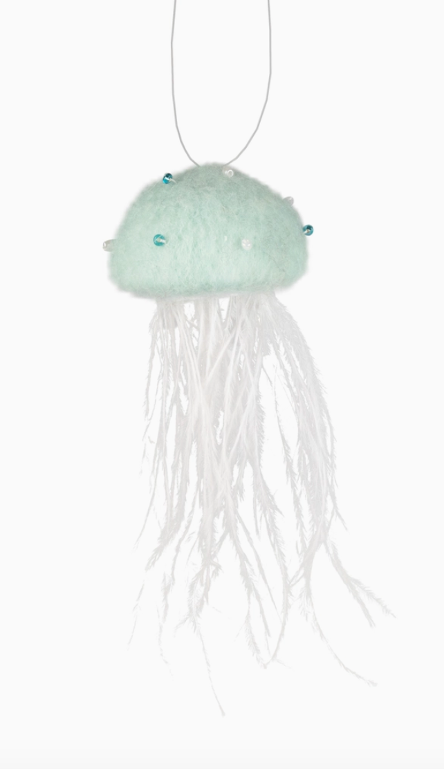 F13 - Felt Jelly Fish With Thin White Feather Ornament
