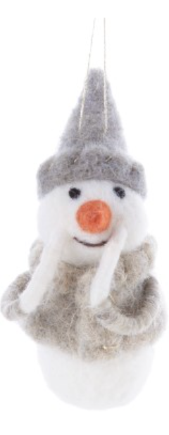 Winter White Felt Snowmen With Gnome Hats Ornaments