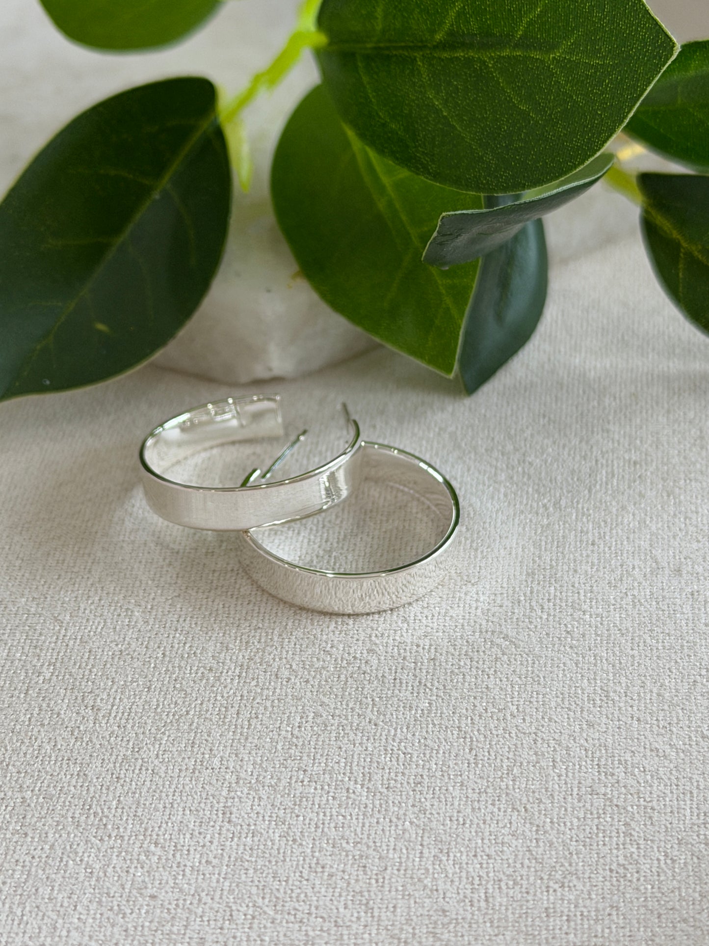 Small Flat 19mm Hoop On Post Sterling Silver Earrings