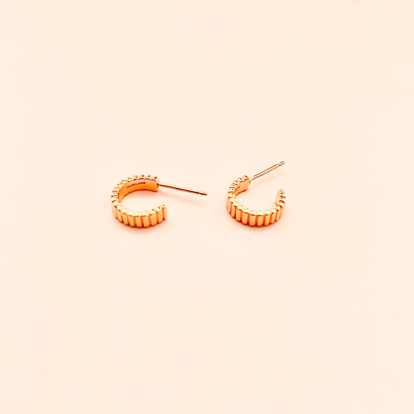 Tiny Ribbed Hook On Post Earrings