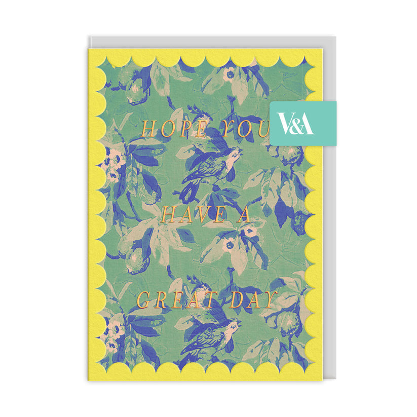 Scalloped Green and Blue Birds Greeting Card