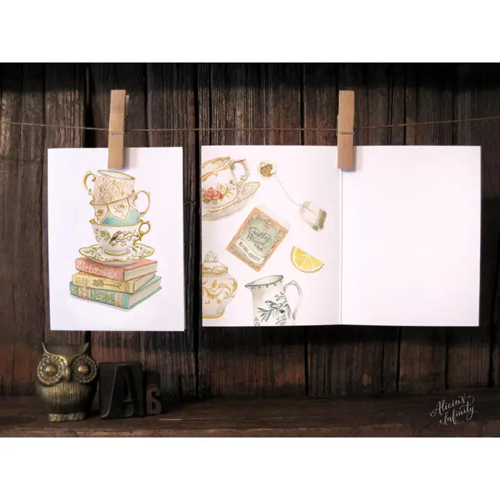Vintage Teacup Stack on Antique Books Card