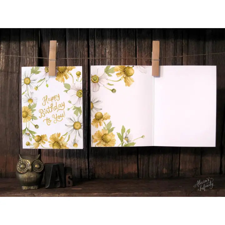Yellow Floral Birthday Greeting Card