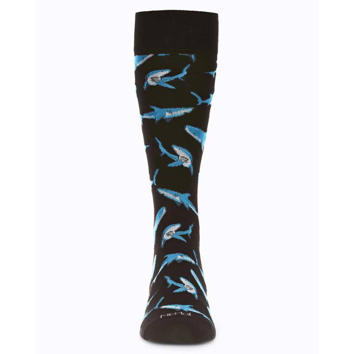 Men's Bamboo Crew Socks Black Shark Attack