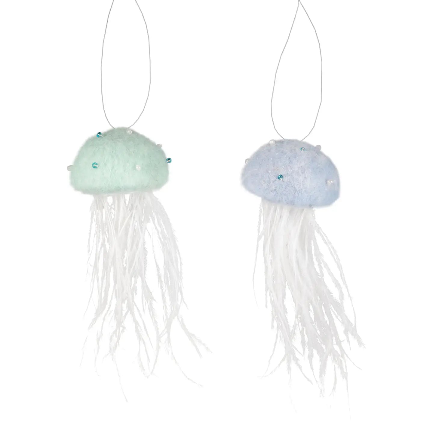 F13 - Felt Jelly Fish With Thin White Feather Ornament