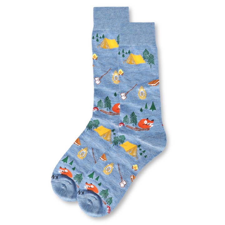 Men's Bamboo Crew Socks Denim Heather Camping Trip