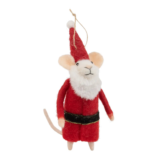 Felt Mouse In Santa Coat And Hat Ornament
