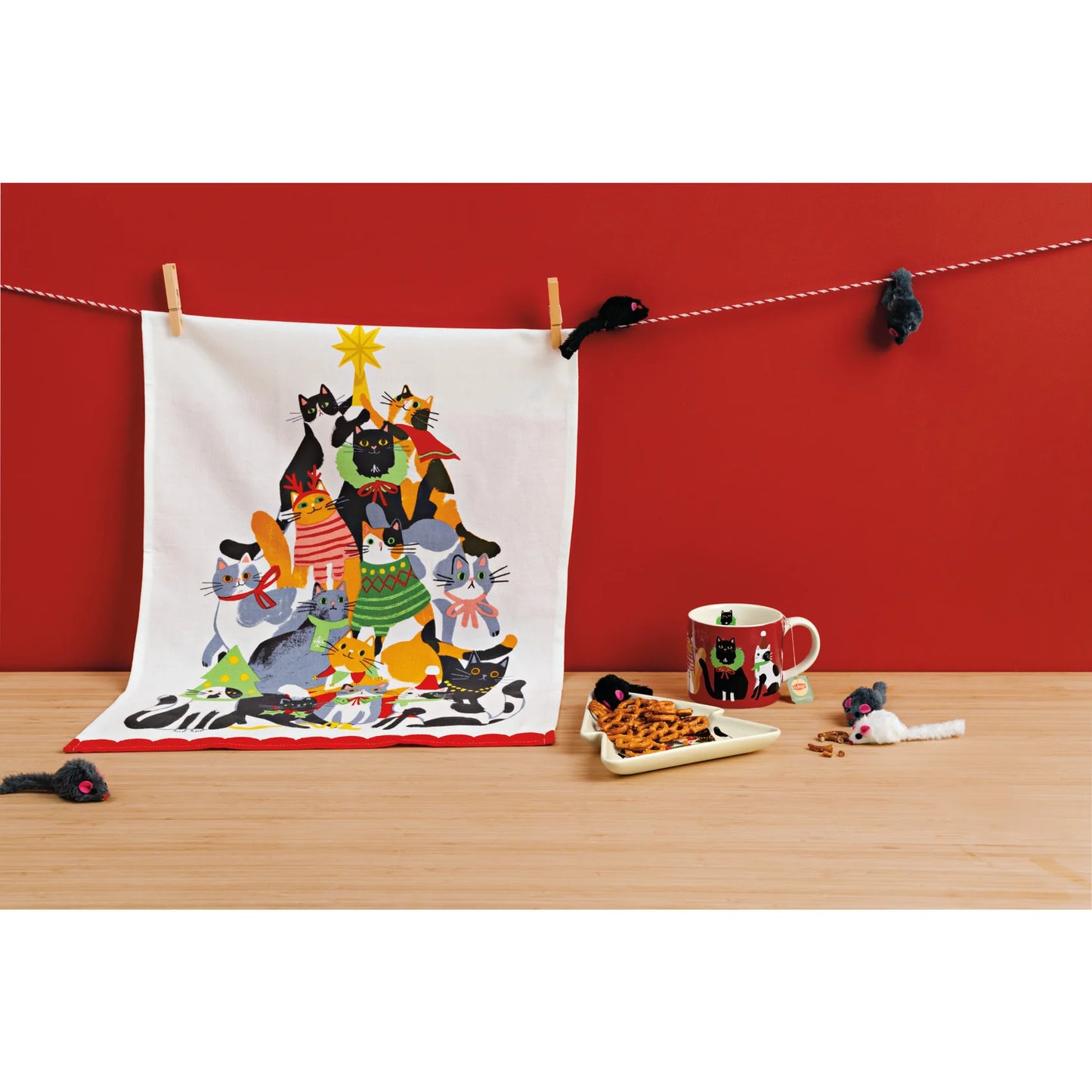 Kitty Carol Christmas Tea Towel