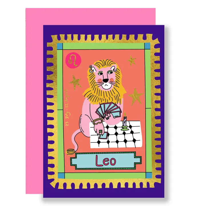 Zodiac Leo Gold Foil Greeting Card