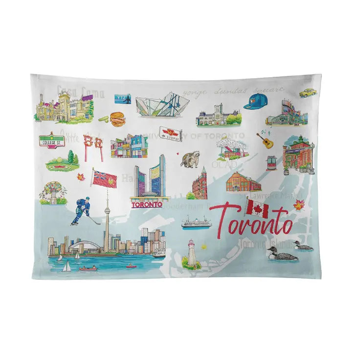 Toronto Ontario City Landmark Tea Towel Red