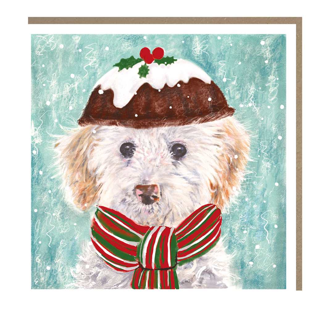 Dog in Christmas Pudding Hat Christmas Cards Cello Pack