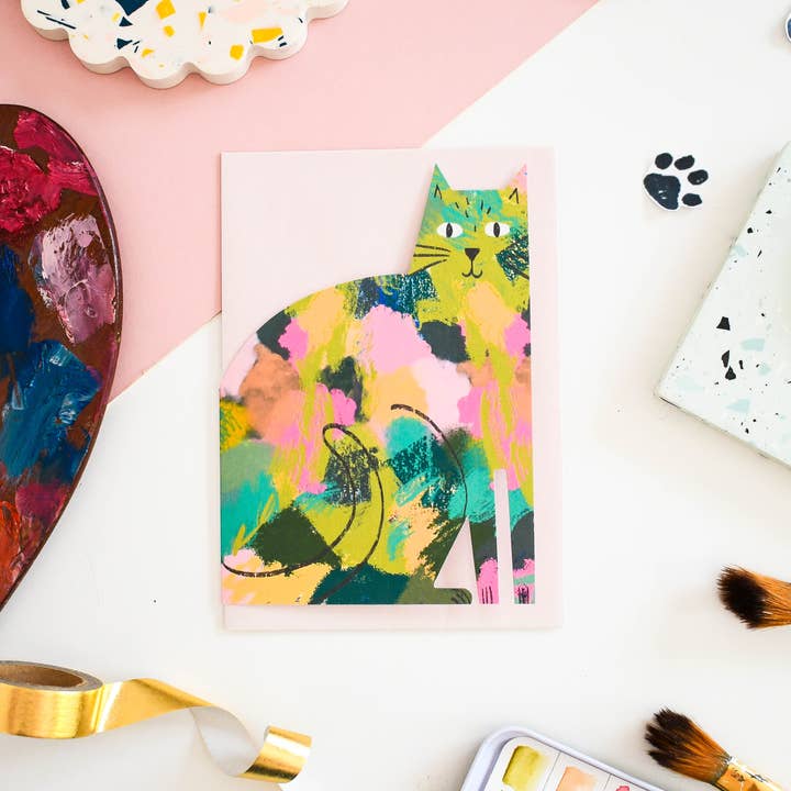 Splodge Cat cut out card