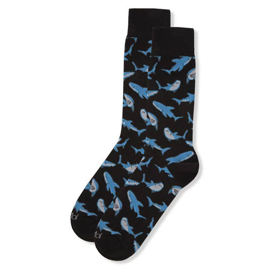 Men's Bamboo Crew Socks Black Shark Attack