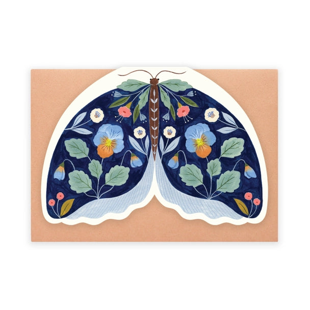 Floral Moth shaped card - Blue