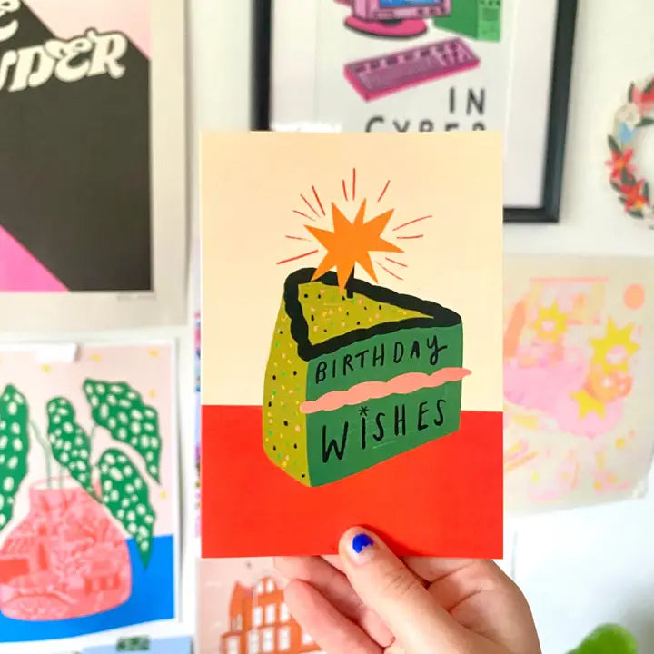 Birthday Wishes Green Cake Greetings Card