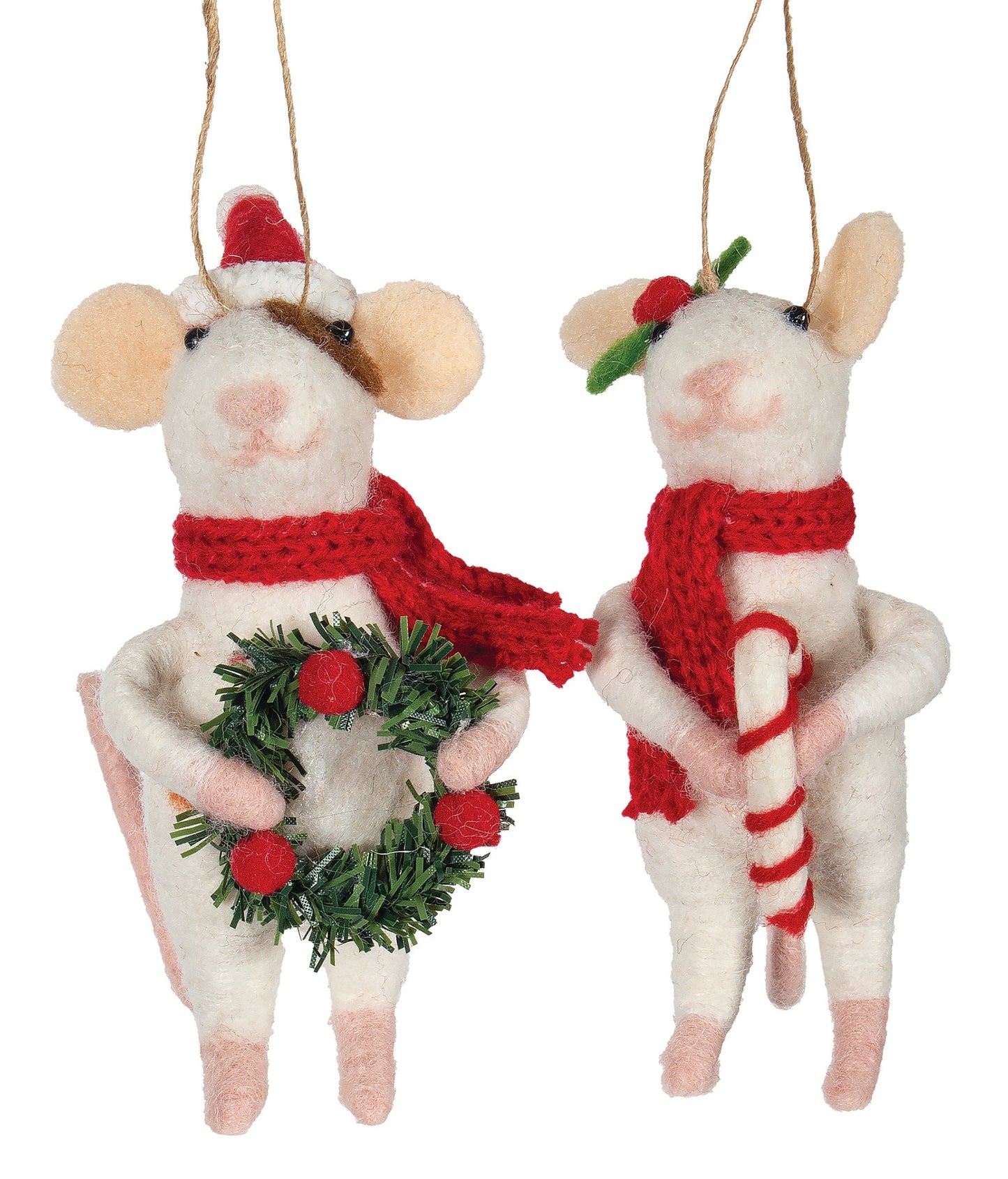 Felt Mouse in Red Scarf & White Patches Christmas Ornament