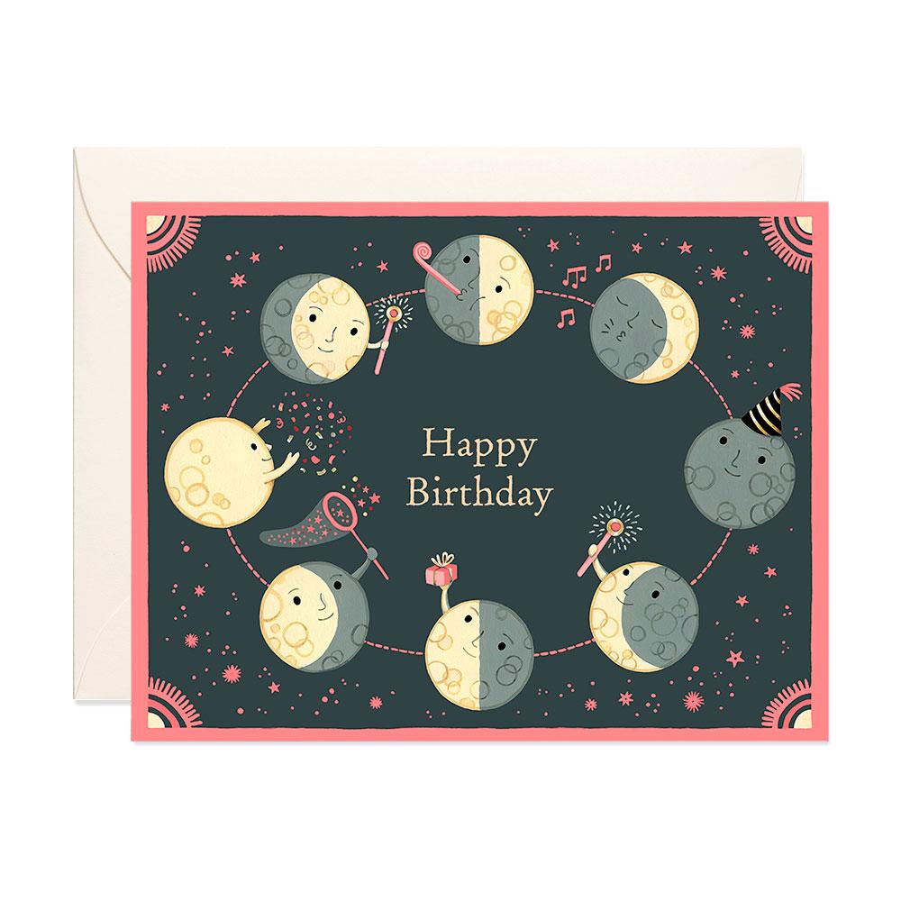Moon Phases Neon Birthday Card