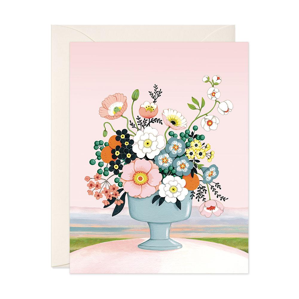 Flower Vase Blue Pink Card