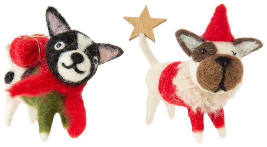 F66 - Felt Puppies Red & Green Outfits Ornament