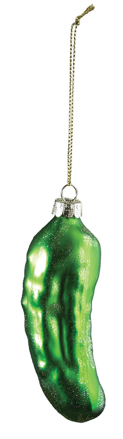 Blown Glass Pickle Ornament Light Green With Glitter