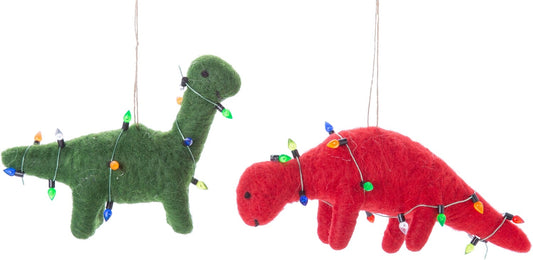 Felt Dinosaur with Christmas String Light Ornament