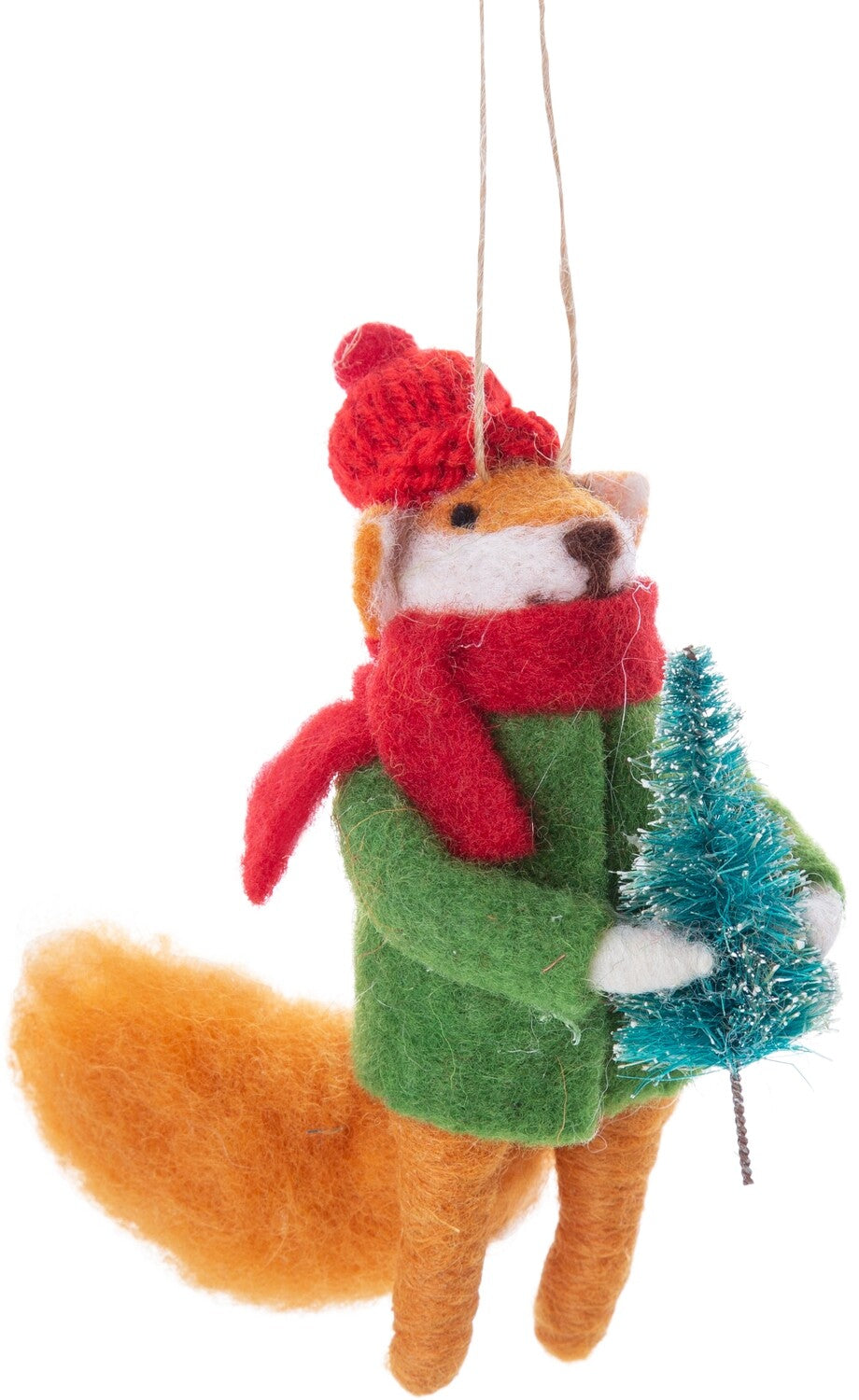 F78 - Felt Fox In Knit Hat + Scarf With Christmas Tree Ornament