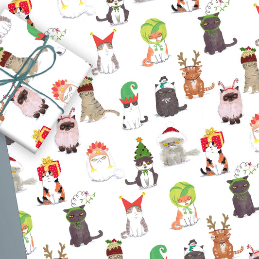 Cats In Christmas Hats Flat Sheet Wrap