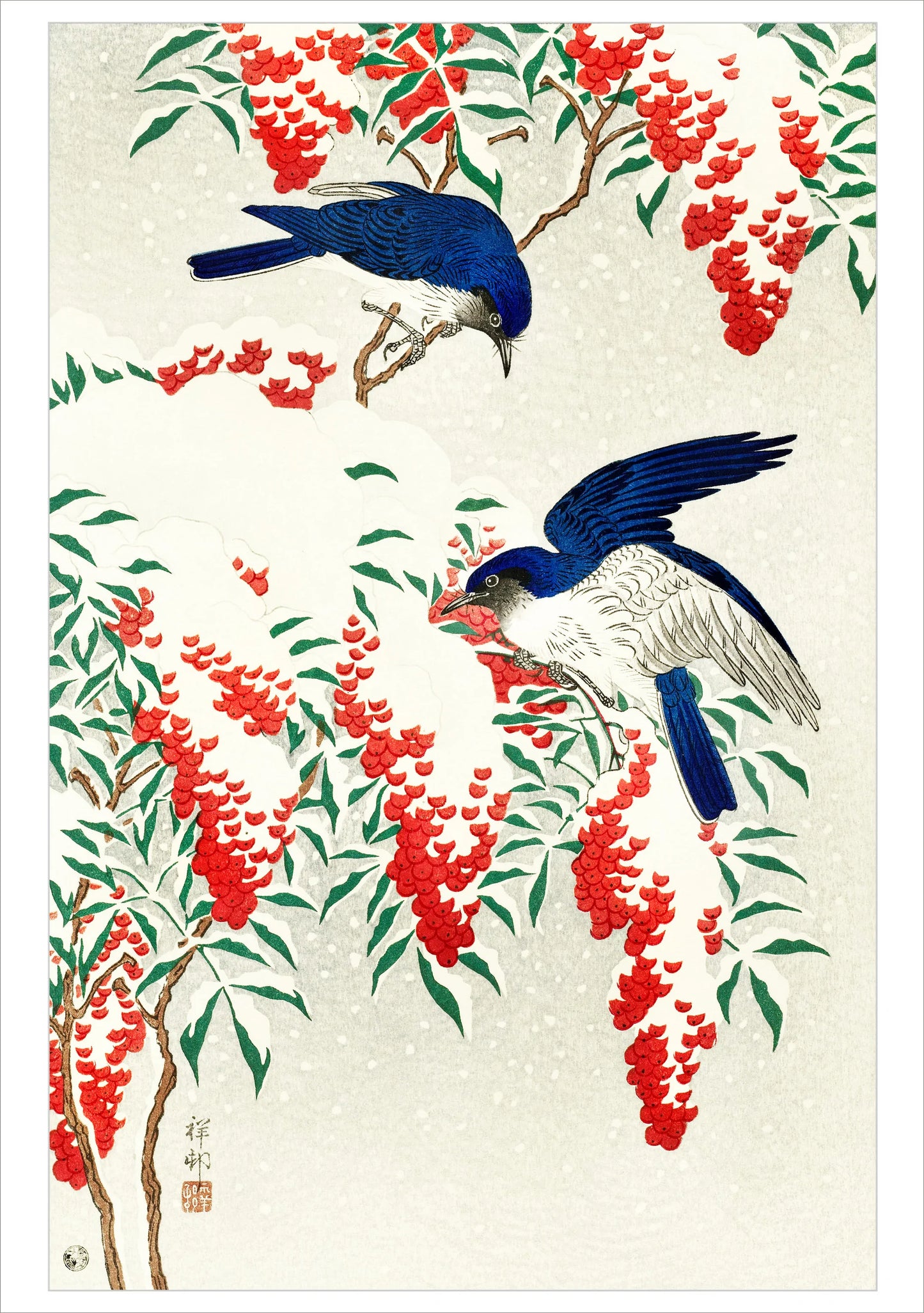 Ohara Koson (Shoson) Flycatchers In Snow Holiday Cards