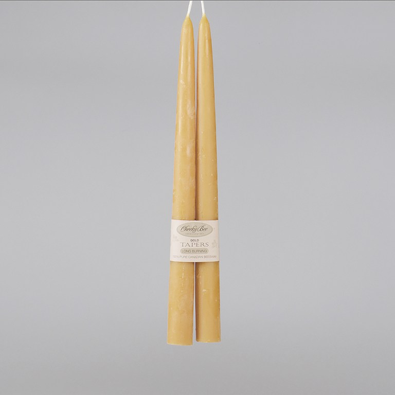 12" Gold Tapers Beeswax Candle
