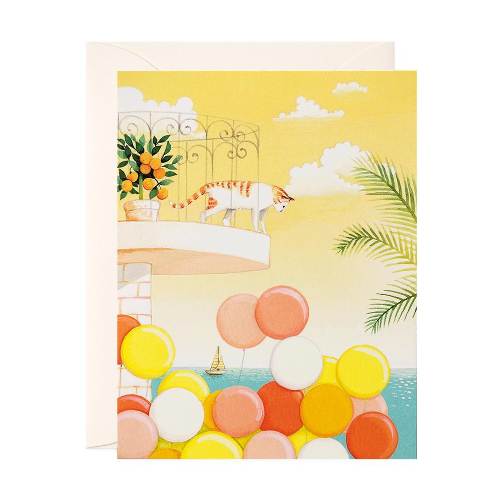 Cat On Balcony Birthday Card