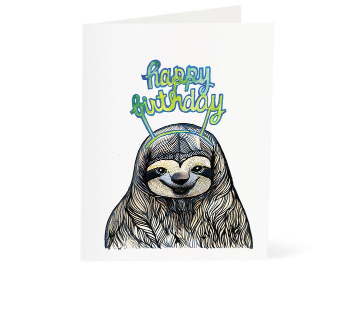 Sloth Headband Birthday Card