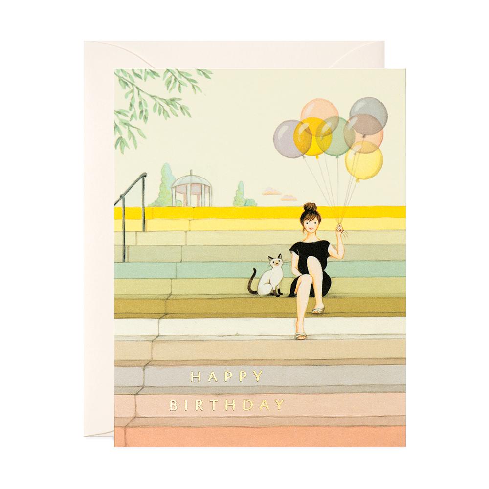 Girl On Stairs Birthday Card