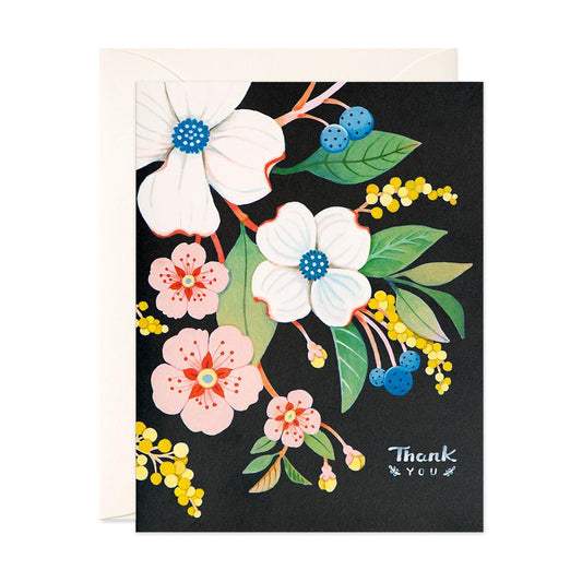 Navy Black Floral Thank You Card