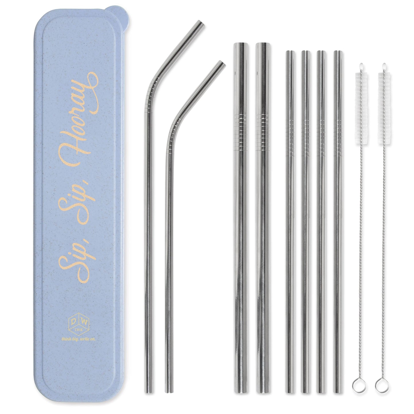 Blue " Sip Sip Hooray" Stainless Steel Straw Set
