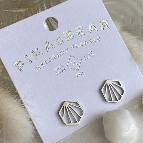Metropolis Hexagonal Fan Stud Earrings Silver