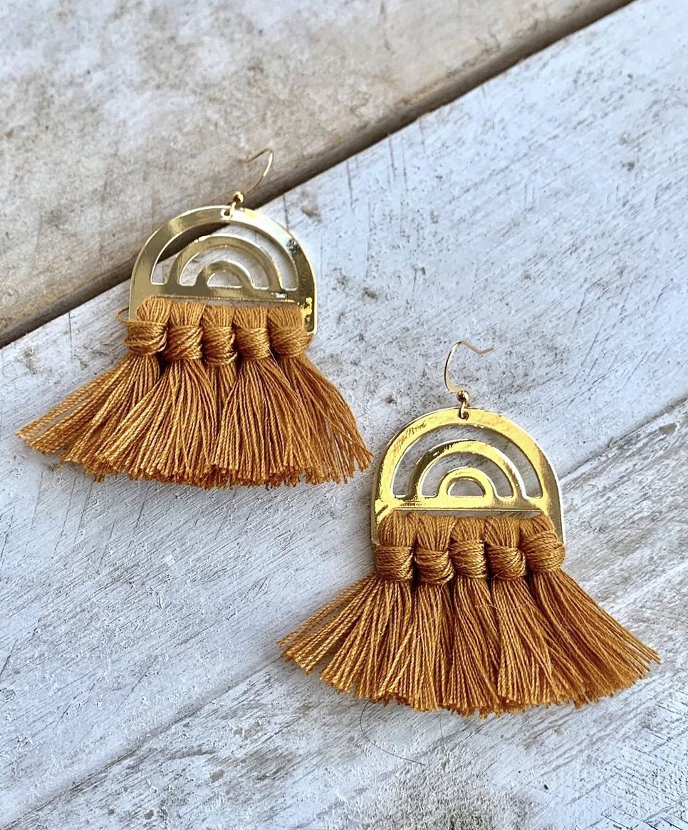 Caramel Tassel Arc Earrings