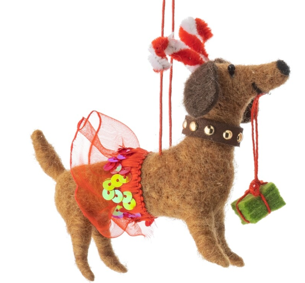 F65 - Felt Brown Dachshund Ornament