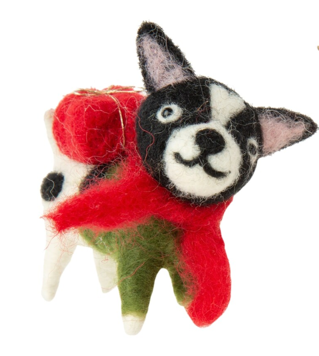 F66 - Felt Puppies Red & Green Outfits Ornament